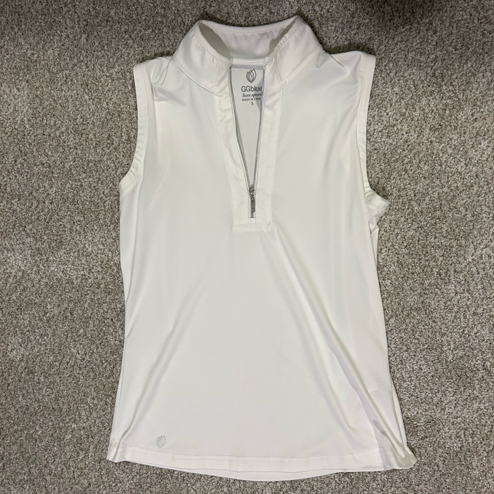 White Sleeveless Fitted Polo Tank Top